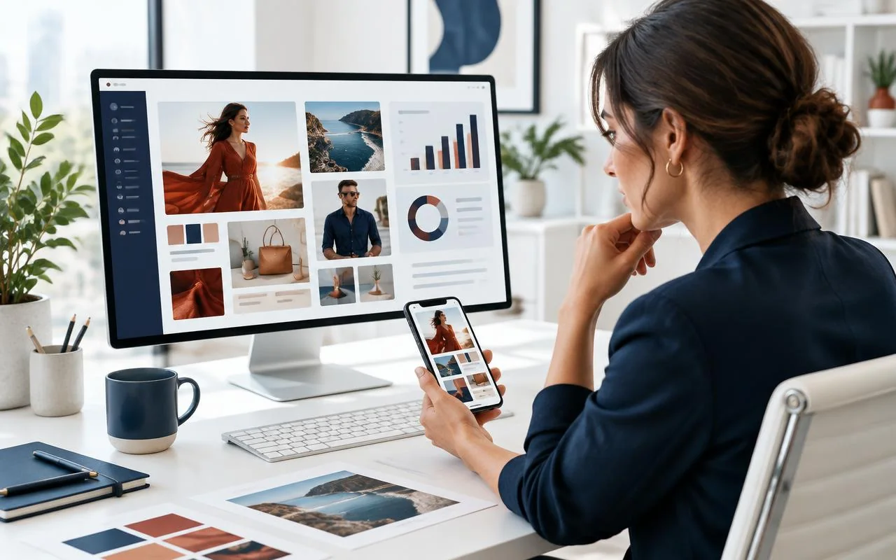 Paid media specialists planning social advertising creative and placement